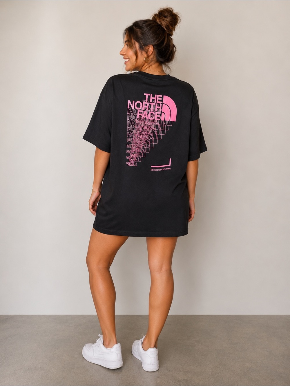 The North Face Black Oversized Tee Dress with Pink Graphic